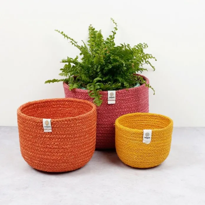 Cestas de yute para almacenar y clasificar altas amarilla, naranja y rosa (3) - ReSpiin