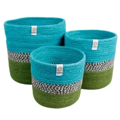 Cestas de yute para almacenar y clasificar altas océano zigzag (3) - ReSpiin