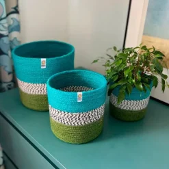 Cestas de yute para almacenar y clasificar altas océano zigzag (3) - ReSpiin