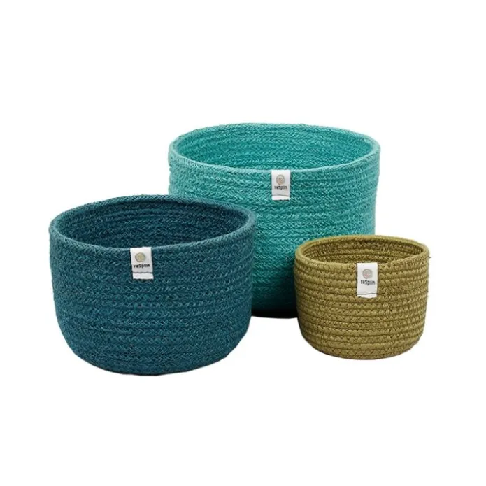 Cestas de yute para almacenar y clasificar altas verde, azul y azul oscura (3) - ReSpiin
