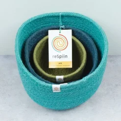 Cestas de yute para almacenar y clasificar altas verde, azul y azul oscura (3) - ReSpiin