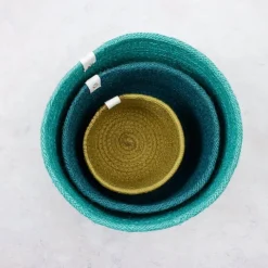 Cestas de yute para almacenar y clasificar altas verde, azul y azul oscura (3) - ReSpiin