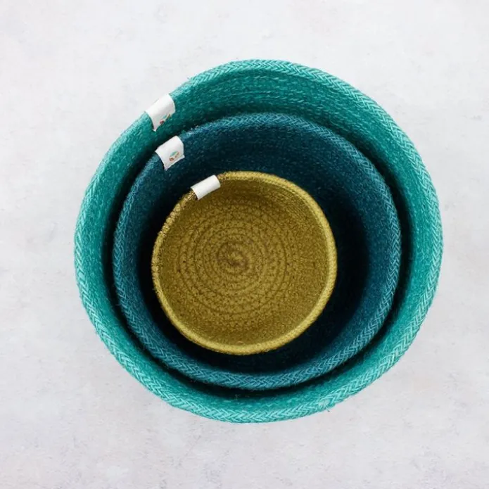 Cestas de yute para almacenar y clasificar altas verde, azul y azul oscura (3) - ReSpiin