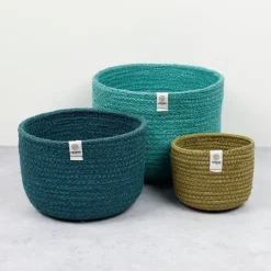 Cestas de yute para almacenar y clasificar altas verde, azul y azul oscura (3) - ReSpiin