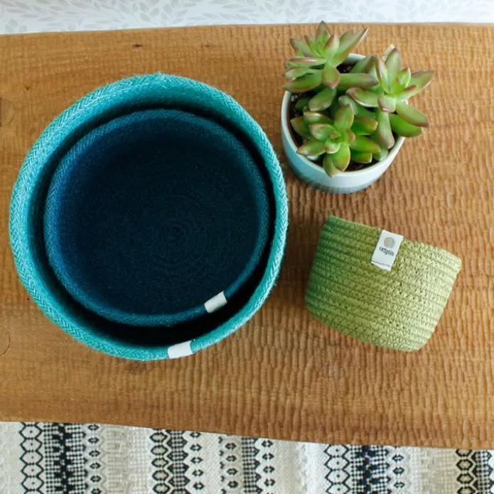 Cestas de yute para almacenar y clasificar altas verde, azul y azul oscura (3) - ReSpiin