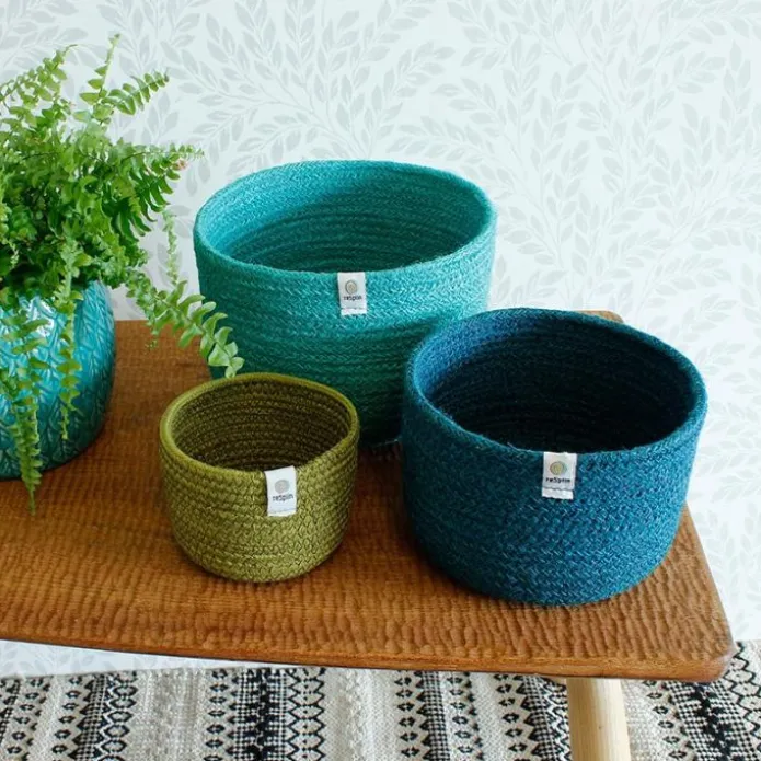 Cestas de yute para almacenar y clasificar altas verde, azul y azul oscura (3) - ReSpiin