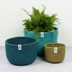 Cestas de yute para almacenar y clasificar altas verde, azul y azul oscura (3) - ReSpiin