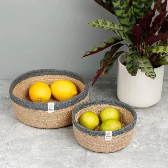 Cestas de yute para almacenar y clasificar con filo gris (2) - ReSpiin