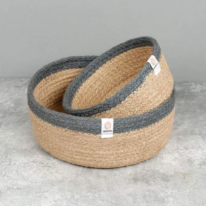 Cestas de yute para almacenar y clasificar con filo gris (2) - ReSpiin