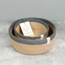 Cestas de yute para almacenar y clasificar con filo gris (2) - ReSpiin