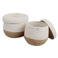 Cestas de yute para almacenar y clasificar con tapa beige y marrón (2) - ReSpiin