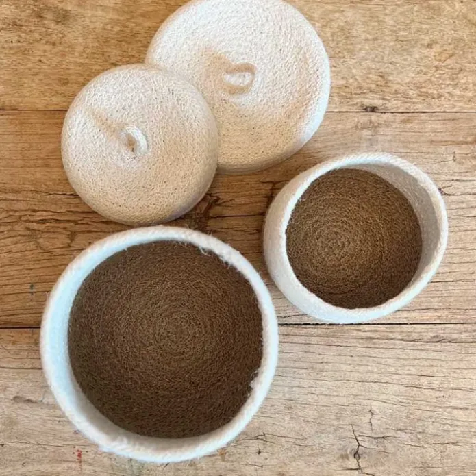 Cestas de yute para almacenar y clasificar con tapa beige y marrón (2) - ReSpiin