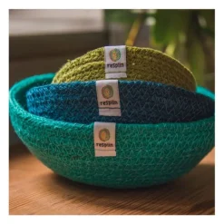 Cestas de yute para almacenar y clasificar verde, azul y azul oscura (3) - ReSpiin