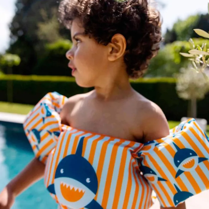 Chaleco flotador con manguitos naranja tiburón 15-30 kg - Swim Essentials