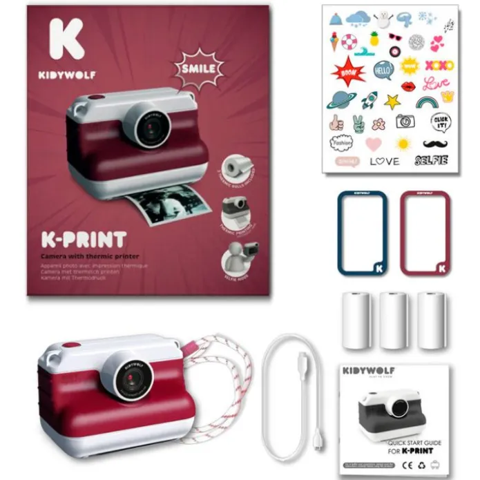 Cámara de fotos digital instantánea K-Print roja - Kidywolf