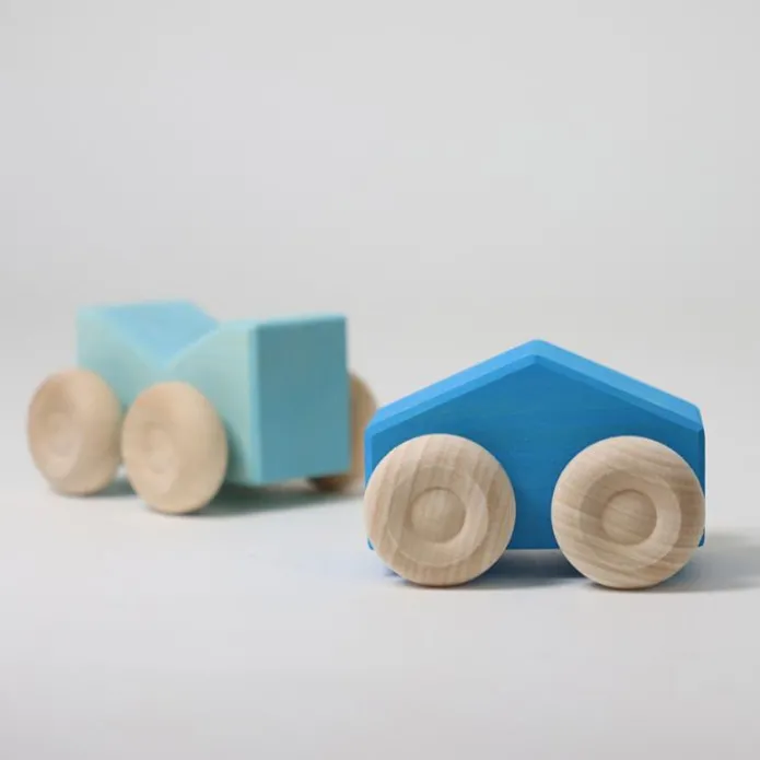 Coches de madera apilables azules (2) - Grimm's
