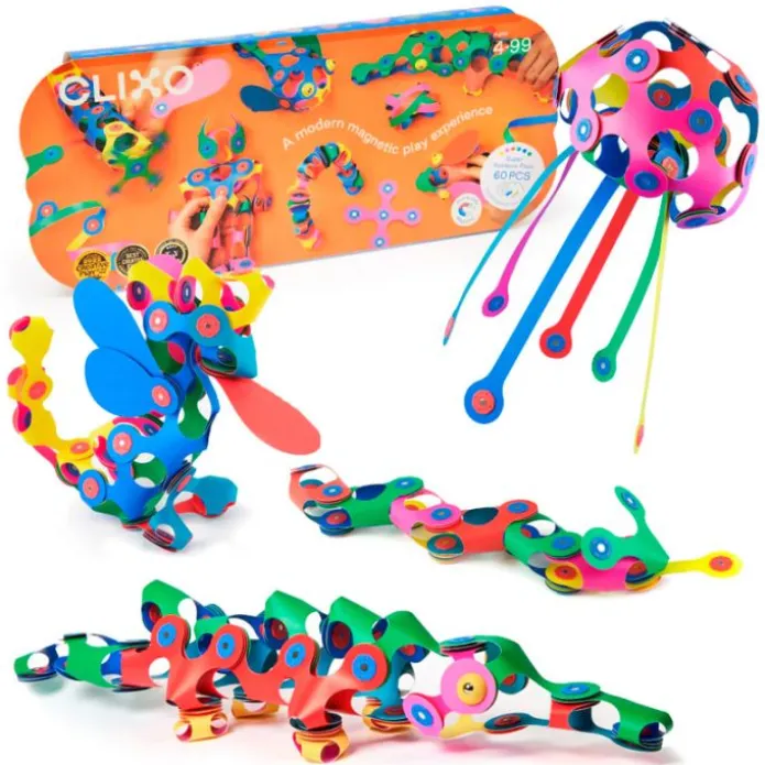 Construcción magnética 60 piezas flexibles Super Rainbow - Clixo