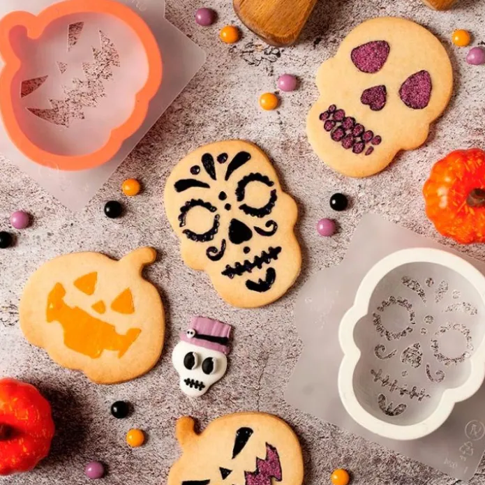 Cortadores calabaza y calavera y stencils monstruos Halloween - Decora