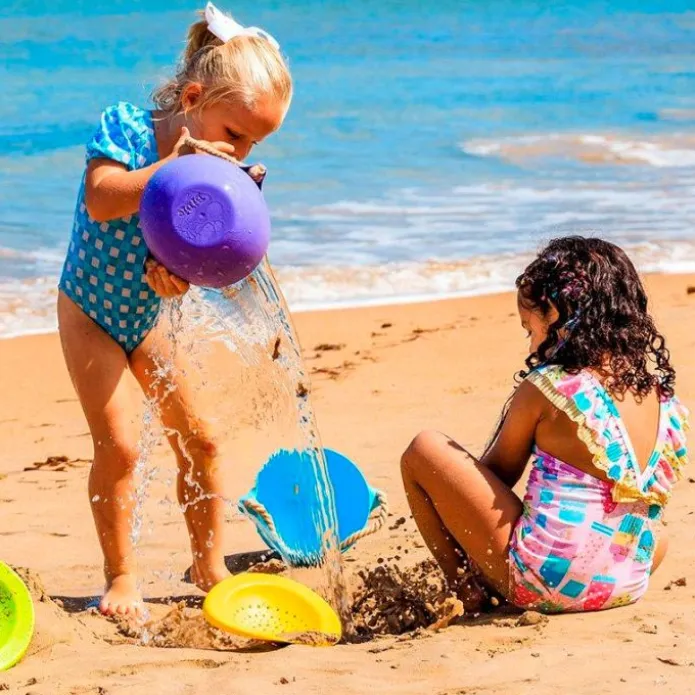 Cubo de playa con colador PoBi morado y amarillo - Bibio