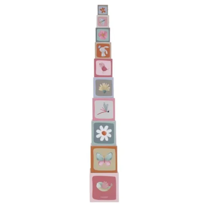 Cubos apilables con números, flores y animales (10) - Little Dutch