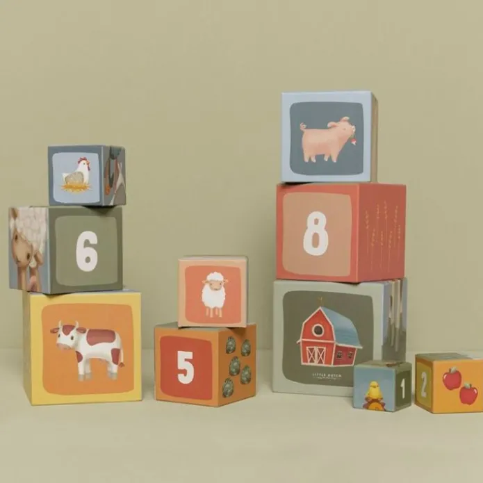 Cubos apilables con números Pequeña Granja (10) - Little Dutch