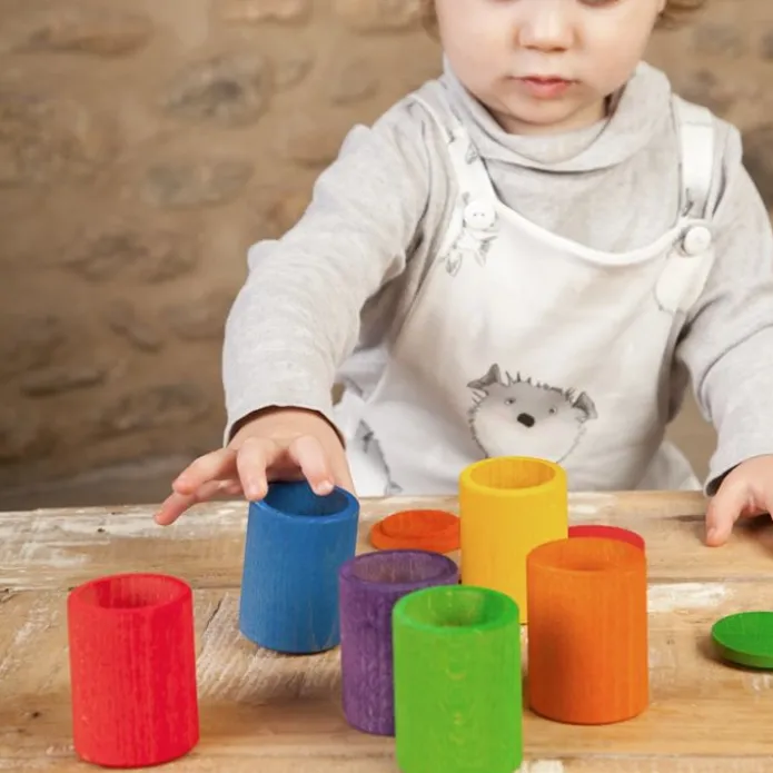Cubos con tapa de madera colores arcoíris (6) - Grapat