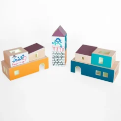 Edificios de madera con paredes de pizarra 18 piezas - Andreu Toys