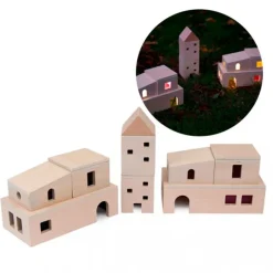 Edificios de madera con ventanas translúcidas 13 piezas - Andreu Toys