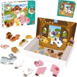 Escenario magnético con 12 animales de la granja de madera - Goula