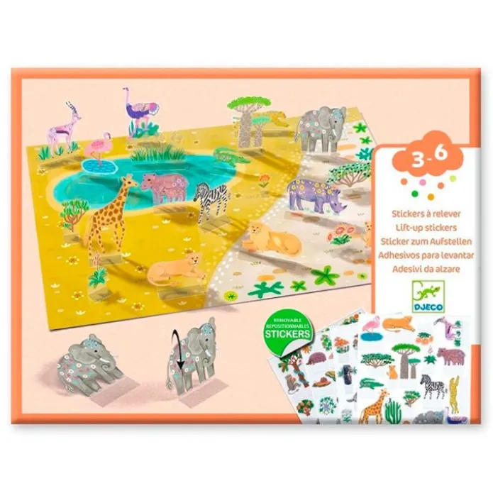 Escenarios tridimensionales con pegatinas reutilizables Animales - Djeco