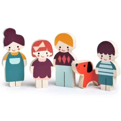 Familia y perro de madera para casa de muñecas - Mentari
