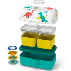 Fiambrera triple compacta polipropileno verde dinosaurios (sin BPA) 800 ml - Monbento