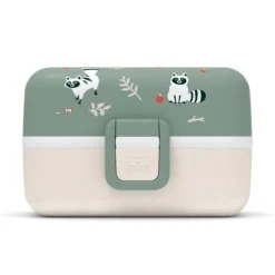 Fiambrera triple compacta polipropileno verde Mapaches (sin BPA) 800 ml - Monbento