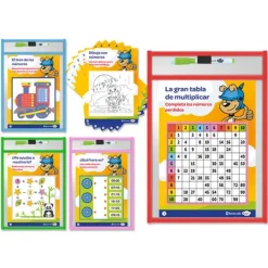 Funda de borrado en seco para fichas A4 Escribe y borra con actividades y rotulador