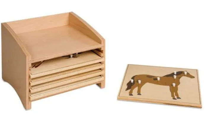 Gabinete de madera vacío para 5 puzles animales - Montessori