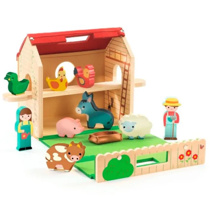 Granja de madera y fieltro portátil con animales Softi Farm - Djeco