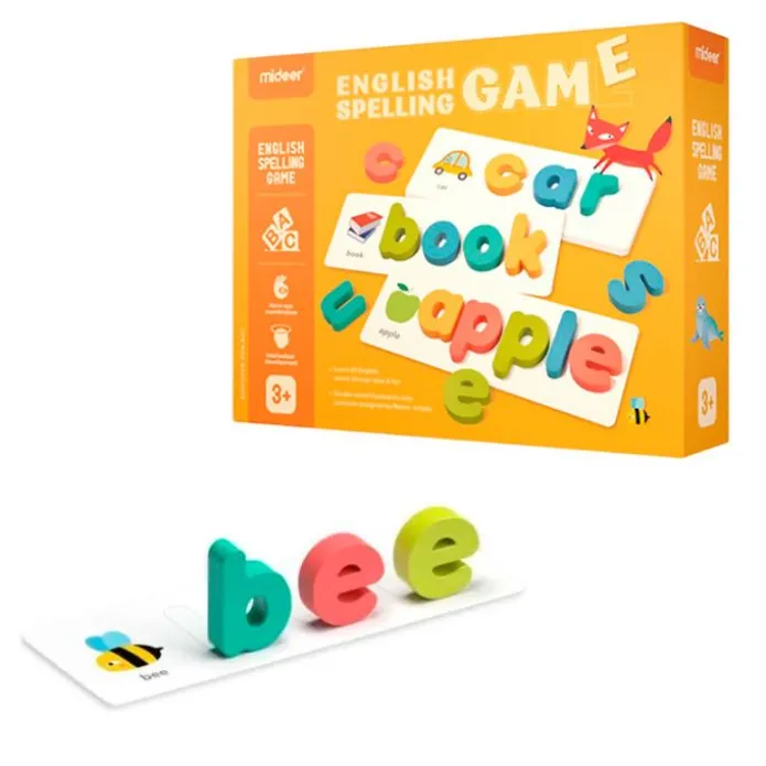 Juego de deletreo con 52 letras de madera y 80 palabras en inglés - Mideer
