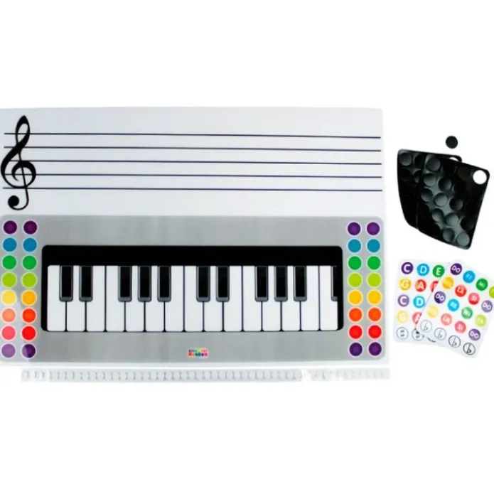 Lámina con pentagrama, teclado y notas musicales - HenBea