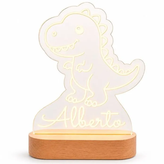 Lámpara personalizada dinosaurio nombre - Metacrilato y madera
