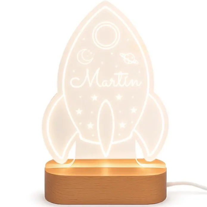 Lámpara personalizada nave espacial nombre - Metacrilato y madera