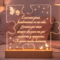 Lámpara personalizada puzle texto - Metacrilato y madera
