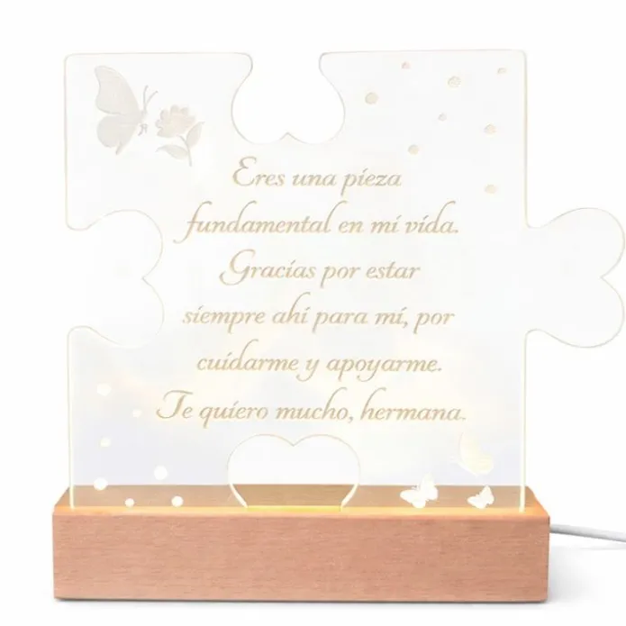 Lámpara personalizada puzle texto - Metacrilato y madera
