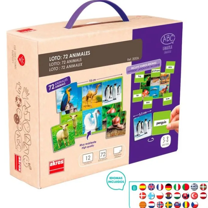 Loto 72 animales con imágenes y nombres en idiomas - Akros