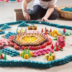 Mandala monedas con 36 monedas pequeñas de madera colores azules - Grapat