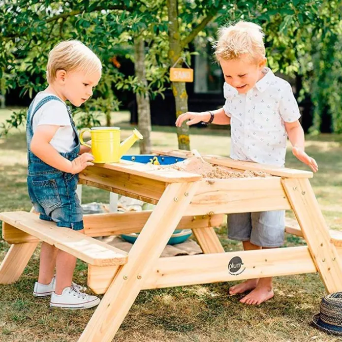 Mesa de picnic de color madera con arenero y asientos - Plum