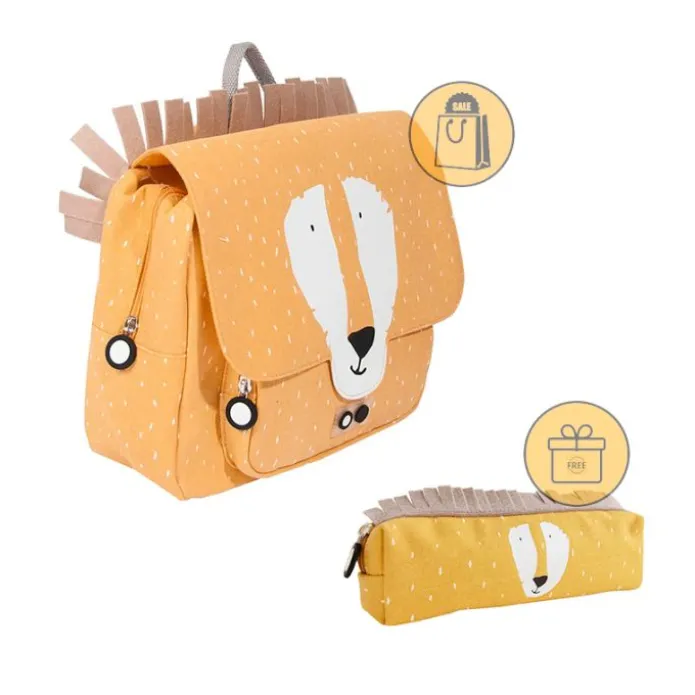 Mochila rectangular amarilla león - Trixie + REGALO estuche