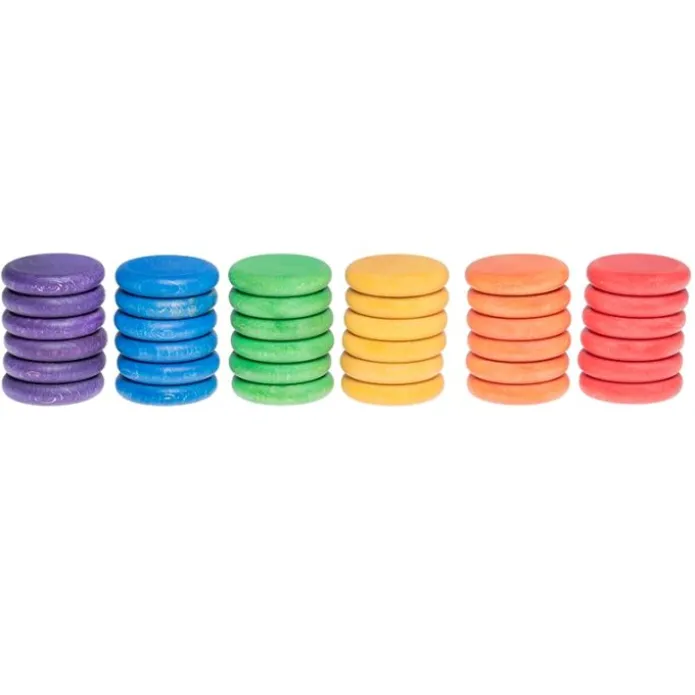 Monedas de madera colores arcoíris (36) - Grapat