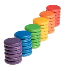Monedas de madera colores arcoíris (36) - Grapat