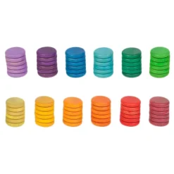 Monedas de madera colores arcoíris y pastel (72) - Grapat