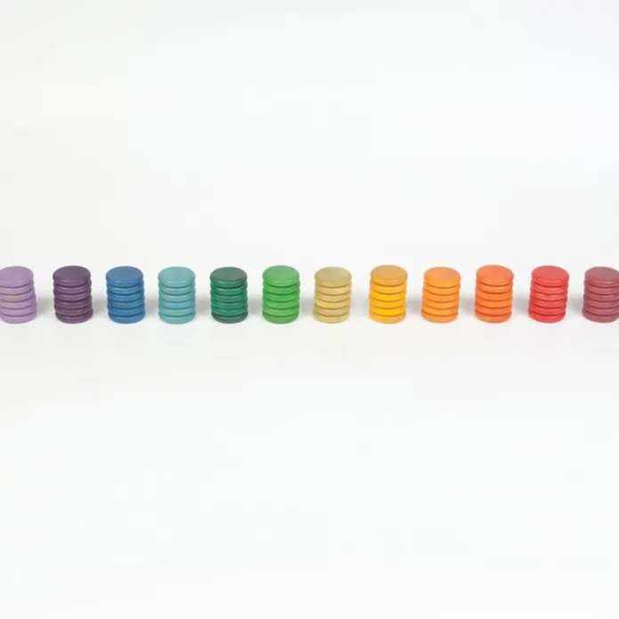 Monedas de madera colores arcoíris y pastel (72) - Grapat